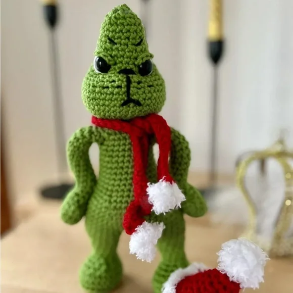 Crochet The Grinch Handmade Doll Plush Stuffed Animal Knitted Toy - Picture 2 of 2
